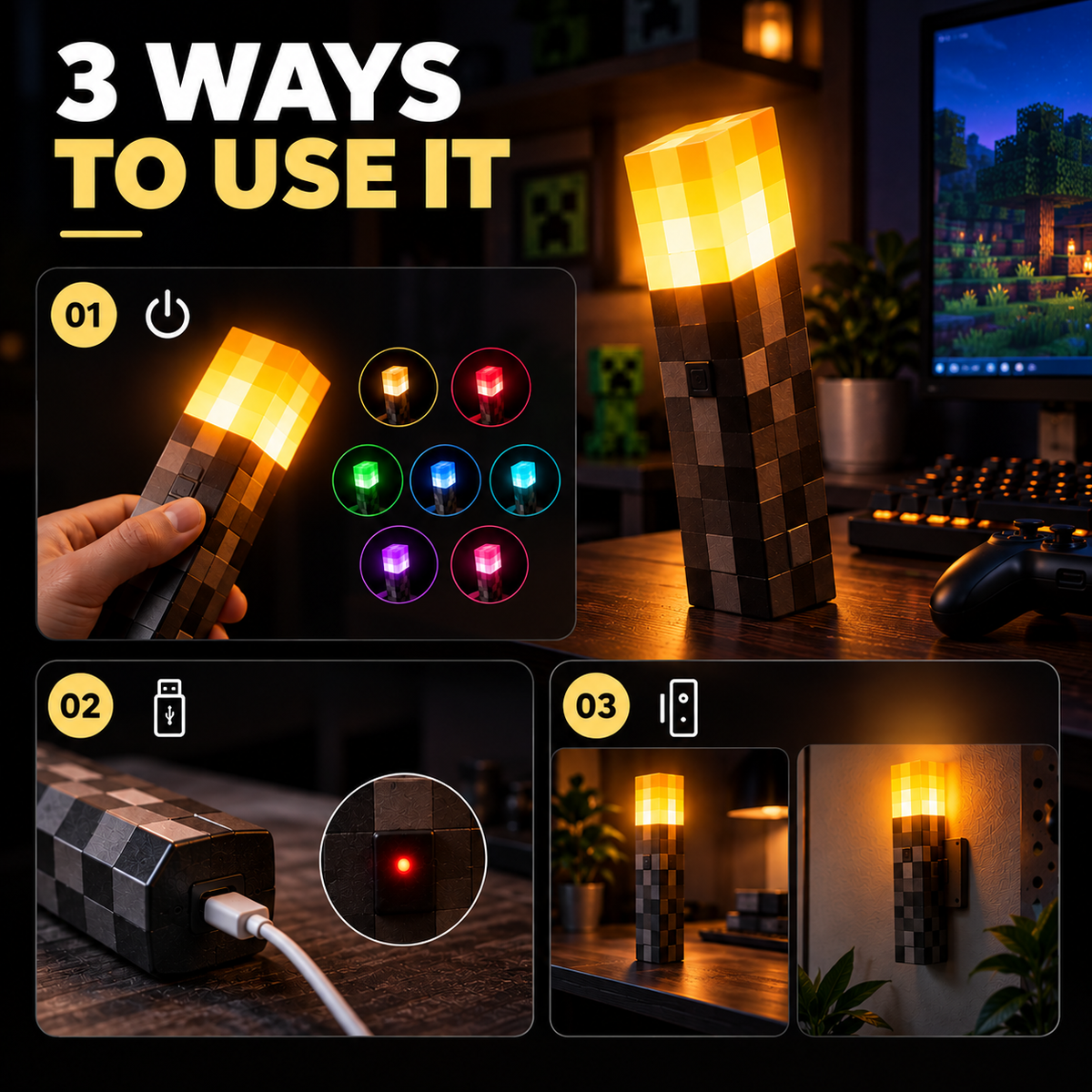 PixelFlare™ Rechargeable Gaming Torch Light