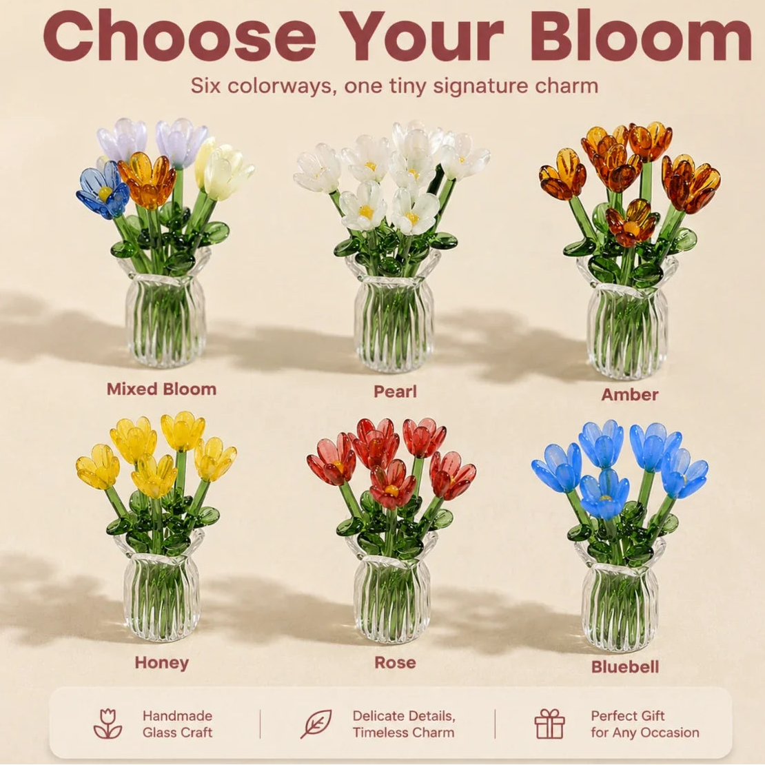 Bloomora™ Glass Flower Bouquet with Vase