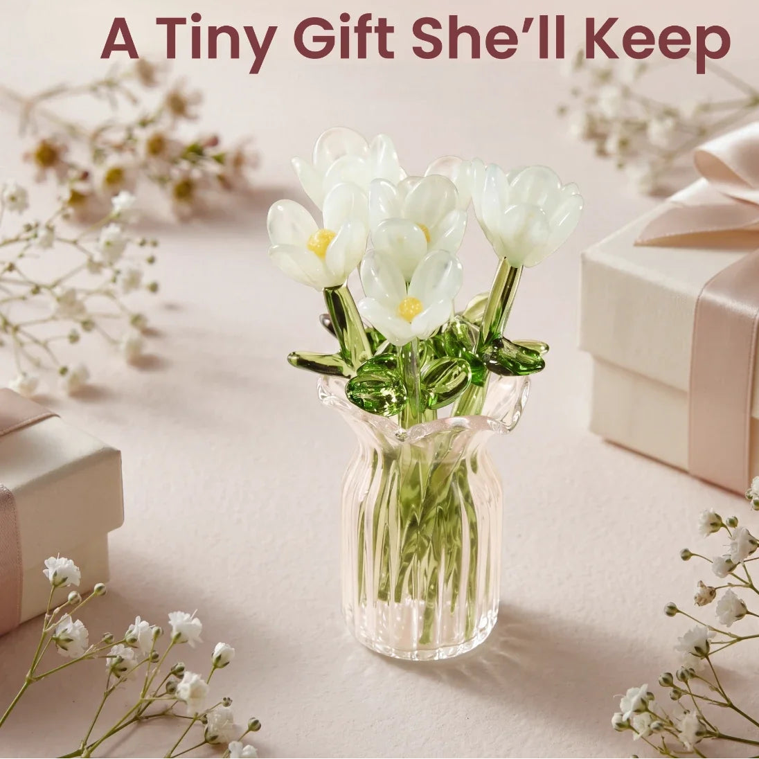 Bloomora™ Glass Flower Bouquet with Vase